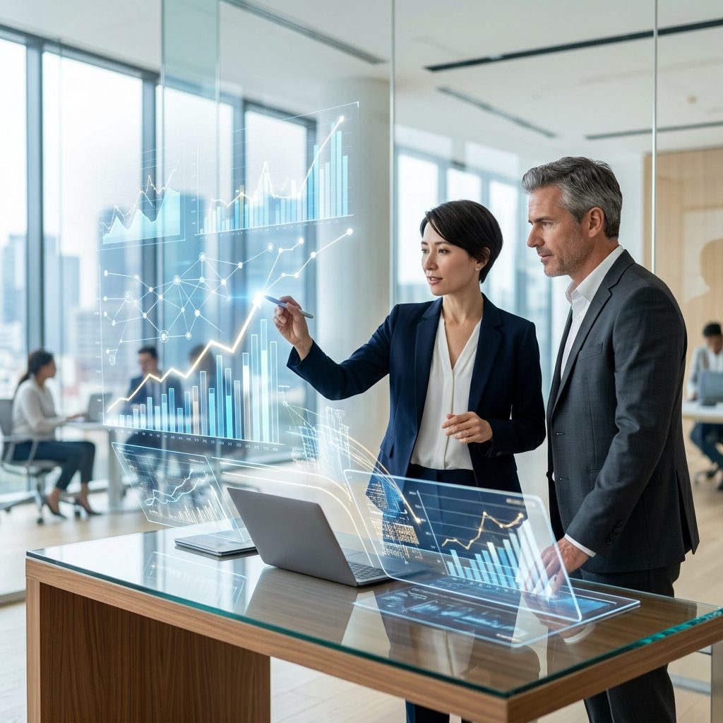 Consultants reviewing analytics dashboards
